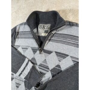 BKE Sweater Mens Size Small Gray Argyle Athletic Fit Long Sleeve 1/4 Zip